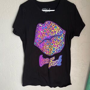 Lisa Frank Black T-Shirt with Colorful Lips Design